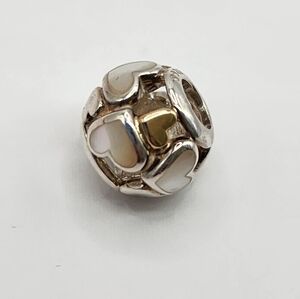 Pandora Pearl White anf Gold Heart Charm